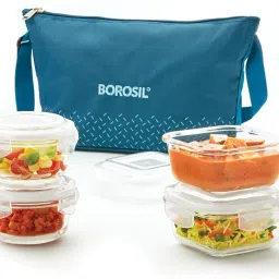 Teal Daisy Bag, 4 Pc (320ml x 2 Square + 240ml x 2 Round), Tiifin for office 4 Containers Lunch Box-24
