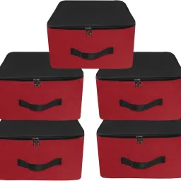 SH NASIMA 5 Pack Nylon Underbed Moisture Proof Wardrobe Organizer Storage Bag for clothes with Zipper Closure and Handle Square – (Red & Black, 38.1x25.4x35.5 cm) Poly-canvas Laundry Bag-27