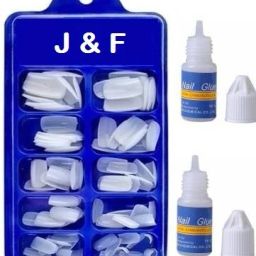 j & f Artificial Arylic 100 Nails With 2 Glue With Mix Design Stickers New Pack image 2