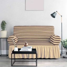 cortina Cream Solid Polyester 2 Seater Elastic Stretchable Sofa Cover-picture-9
