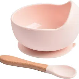Self-Feeding Silicone Baby Bowl & Spoon, Curved Walls | Upgrade Strong Suction- Hygienic Food Grade Silicone & Wooden-image-17