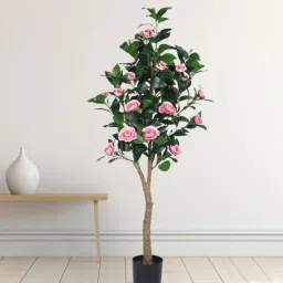 Arick Decor 59 Inch Artificial Real Touch Camellia Rose Flowers Plants With Black Pot-picture-42