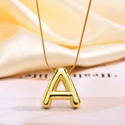 Alphabet A pendant for women anti tarnish necklace chain locket korean initial Gold-plated Cubic Zirconia, Zircon, Crystal, Diamond Alloy, Metal, Stainless Steel, Brass, Stone Pendant-image-55