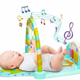 Baby Play Mat Gym & Fitness Rack with Hanging Rattles Lights & Musical Keyboard-image-4