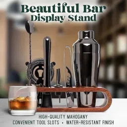 lifelong Bartender Kit 10-Piece Bar Tool Set with Mahogany Stand Bar Set image 3