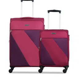 CARRIALL Set Of 2 Red & Purple Colourblocked Soft-Sided Trolley Bags-18