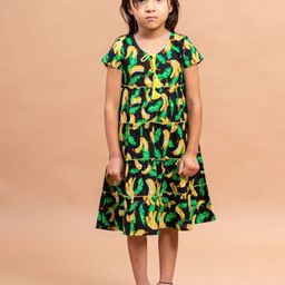Sangria Girls Black Floral Printed Tiered Pure Cotton A-line Midi Dress-image-83