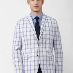 Van Heusen Men Grey Checked Slim-Fit Single Breasted Notched Lapel Formal Blazer-picture-23