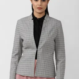 Van Heusen Woman Grey Checked Pure Cotton Single Breasted Blazers-image-59