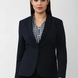 Van Heusen Woman Women Navy Blue Solid Single Breasted Blazer-56