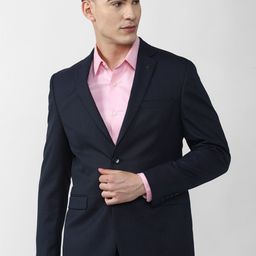Van Heusen Men Navy Blue Solid Slim Fit Single Breasted Blazers-image-79