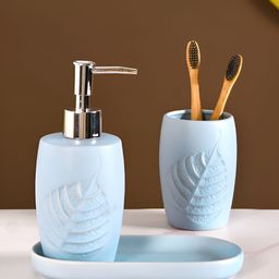 Nestasia Blue 3 Pieces Floral Self Design Ceramic Bath Accessories Set-picture-6