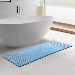 OBSESSIONS Blue Self Design Anti-Skid Rectangular Bath Rug-image-19
