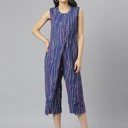 am ma Women Navy Blue Printed Layered Capri Jumpsuit-image-46