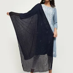 max Women Navy Blue Solid Satin Dupatta-33