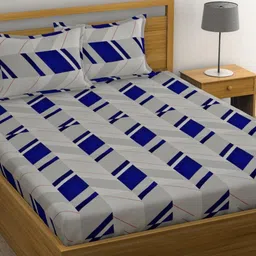 Huesland Grey & Blue Printed 144 TC Cotton King Bedsheet with 2 Pillow Covers-image-59