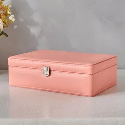 Home Centre Orion Emma Peach-Colored Solid Faux Leather Jewellery Box-39