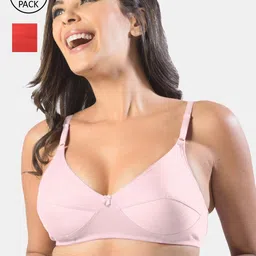 Sonari Pink & Red Pack of 2 Non Padded Non Wired Everyday Bra-76