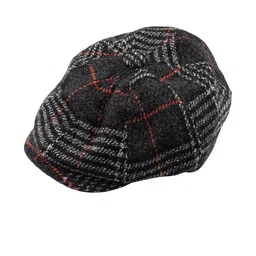 The Tie Hub Men Grey & Black Checked Bakerboy Cap-image-76