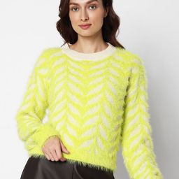 Vero Moda Self Design Pullover Sweater with Fuzzy Detail-image-5