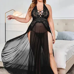 FIMBUL Self Design Net High Split Maxi Baby Doll image 1