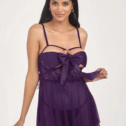 Krelin Self Design Shoulder Straps Net Baby Doll With Briefs-picture-8