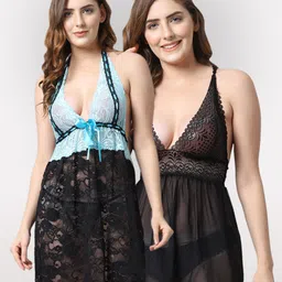 Shararat Women Pack Of 2 Lace Baby Dolls-image-24