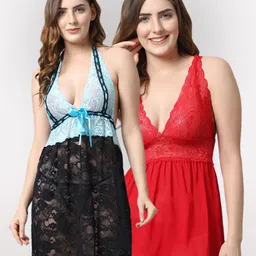 Shararat Black & Red Set Of 2 Baby Doll-8