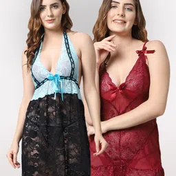 Shararat Women Pack Of 2 Lace Baby Dolls-image-25