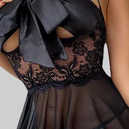 FIMBUL Self Design Bow Embellished Net Baby Doll image 2