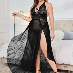 FIMBUL Self Design Net High Split Maxi Baby Doll image 3