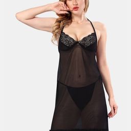 Be You Halter Neck Net Baby Doll With Briefs-image-90