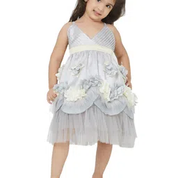 TIC TAC TOE Girls Grey Self Design Shoulder Straps Empire Dress-image-27
