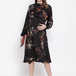 Oxolloxo Women Black Floral Printed A-Line Maternity Dress-image-84