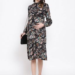 Oxolloxo Women Black Floral Printed A-Line Maternity Dress-image-126