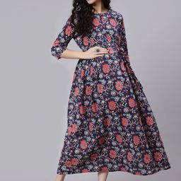 Nayo Blue Floral Maternity Cotton Maxi Dress-13