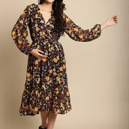 Secret Wish Floral Printed Fit & Flare Midi Maternity Dress-image-77