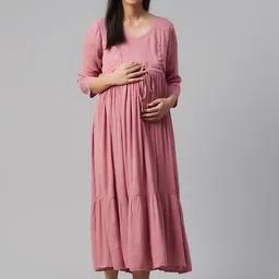 anayna Rose A-Line Tiered Cotton Maternity Dress-image-7