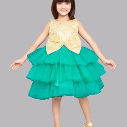 Pink Chick Girls Round Neck Sequins Layered Net Fit And Flare Dress-image-29