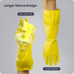 RBGIIT Yellow 2 Pieces Textured Anti Slip Cleaning Gloves-image-98