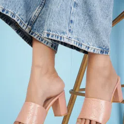 HEELSNFEELS Textured Open Toe Block Heels image 1