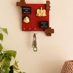 eCraftIndia Red & Brown Handcrafted Mummy Da Dhaba Key Holder-17