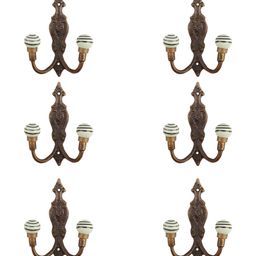IndianShelf Black & White 6 Pieces Spiral Printed Ceramic Wall Hooks-14