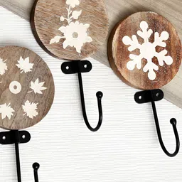 Indianshelf Brown & White 3 Pieces Printed Wooden Wall Hooks Key Holder-image-96