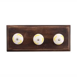 Indianshelf Yellow & White Floral Printed Wooden Wall Hooks Key Holder-32