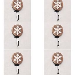 IndianShelf Brown & White 6 Pieces Wood Snowflake Wall Hangers Key Hooks-17