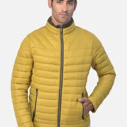Woodland Men Mustard Striped Water Resistant Puffer Jacket-picture-30