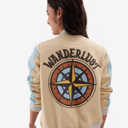 The Souled Store Blue Graphic Printed Lightweight Pure Cotton Varsity Jacket-30