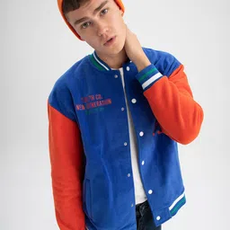 DeFacto Typography Printed Mandarin Collar Varsity Jacket-image-35