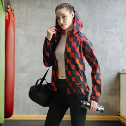 ADIDAS Women Orange Navy Blue Running Sporty Jacket-picture-1